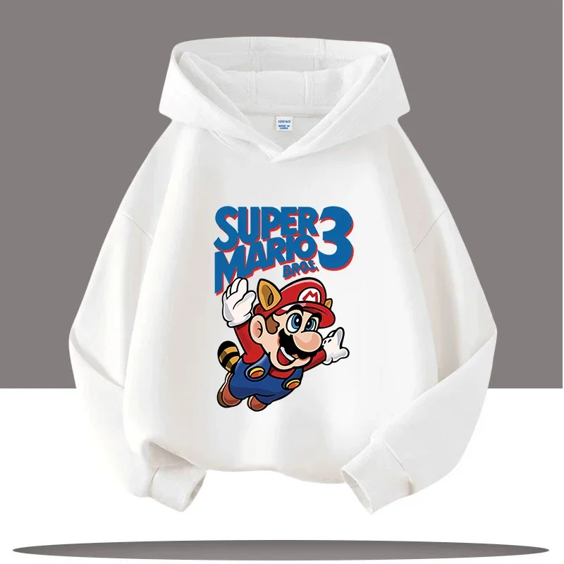 

2026 girls' casual top for boys' sports shirt Mario's new autumn-winter children's hooded sweatshirt with game cartoon prints