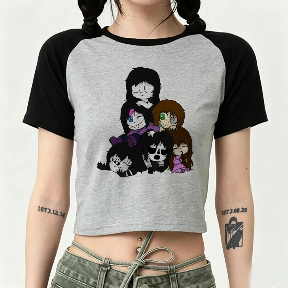 Creepypasta cropped top female kawaii cutecore clearance sales shirt meme korean fashion y2k jojifuku harajuku