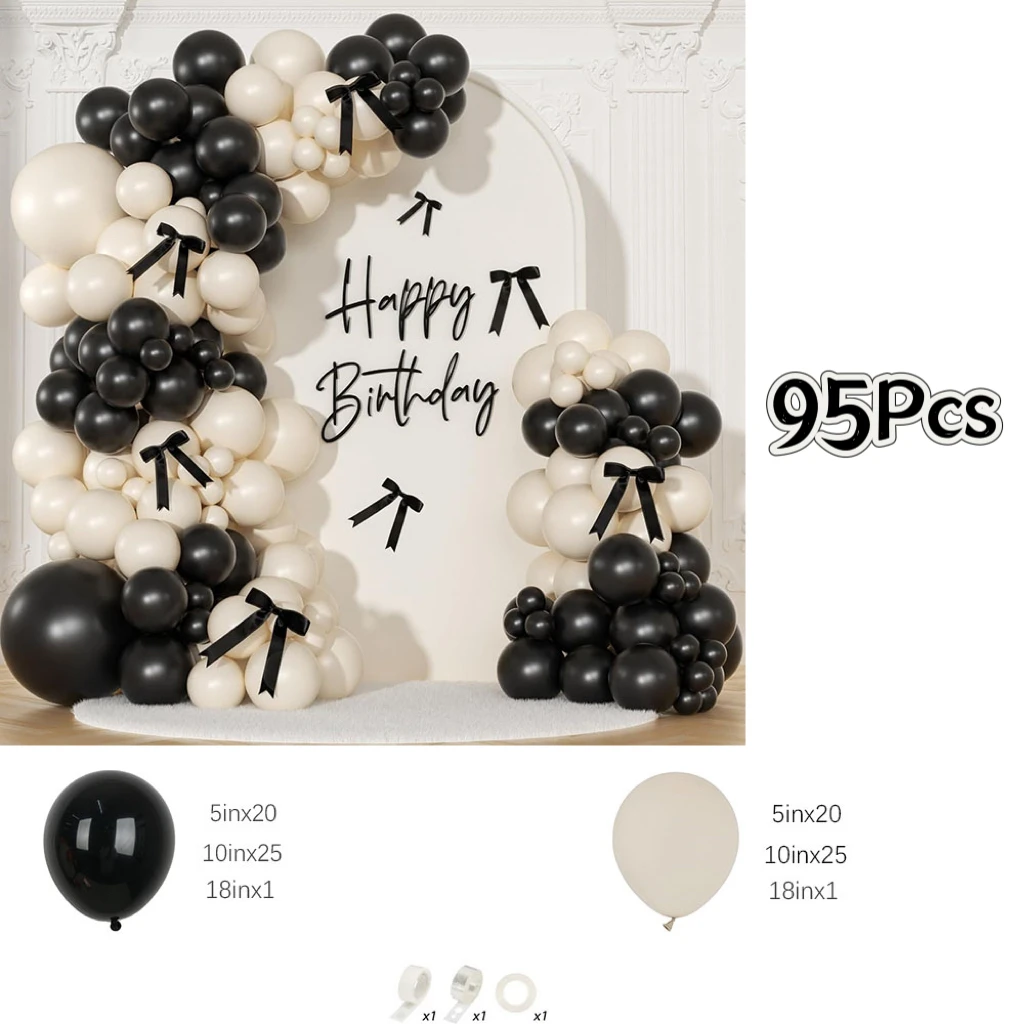 95Pcs Black and Sand White Balloons Garland Arch Kit for Wedding Bridal Shower Baby Shower Gender Reveal  Birthday Decorations