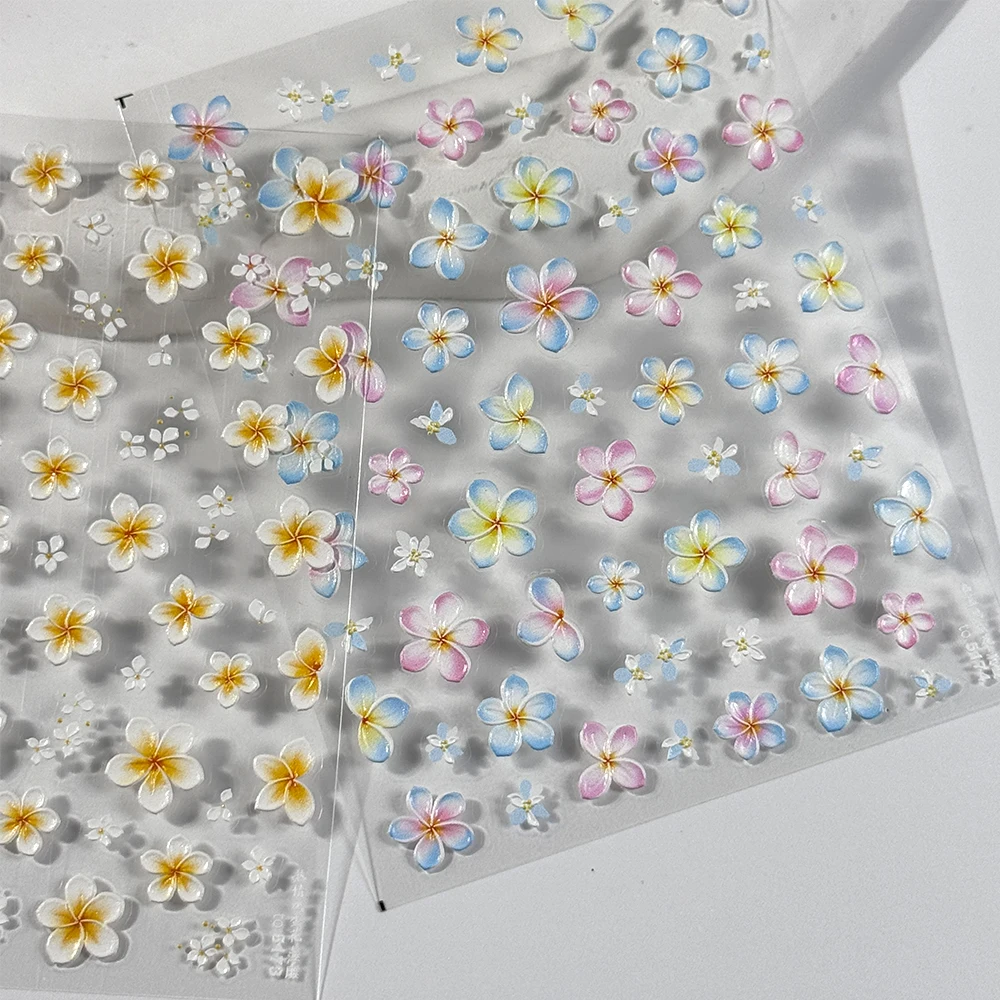 

1Pcs 5D Gradient Frangipani Flower Nail Sticker Delicate Colorful Relief Five-Petal Floral Nail Art Decals Charming Manicure Dec