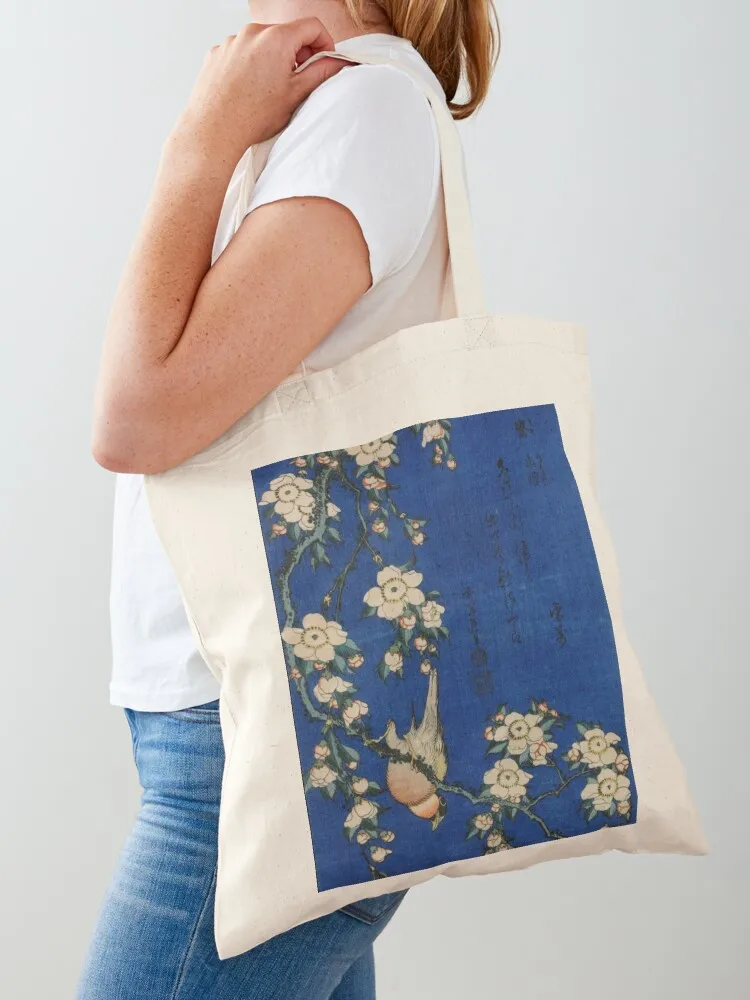 Weeping cherry and bullfinch, Hokusai Tote Bag foldable reusable bag supermarket folding bag shopping logo Gift