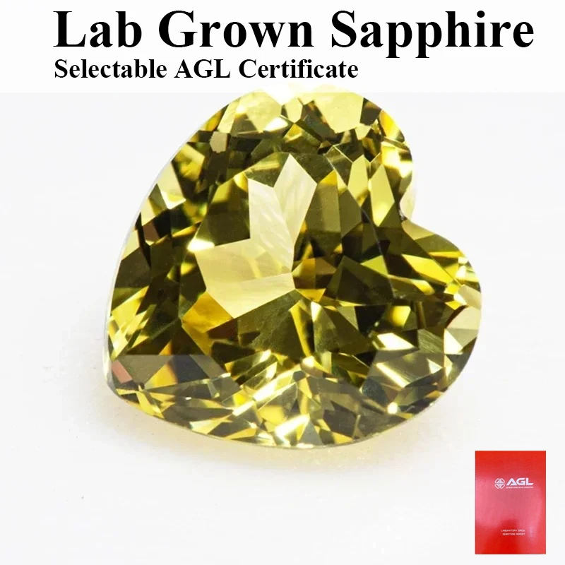 

Форма сердца желтого цвета, выращенный в лаборатории сапфир VVS1, камень для подвески, серьги для изготовления ювелирных изделий своими руками, на выбор AGL C