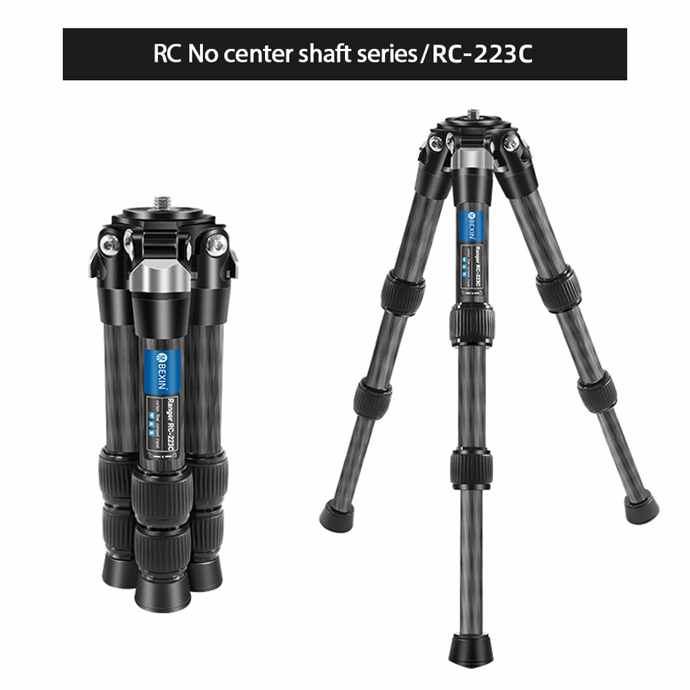 BEXIN RC223C Portable Folding Carbon Fiber Desktop Tripod Max Load 10kg Lightweight Compact Tripod for DSLR Camera Mobile Phone