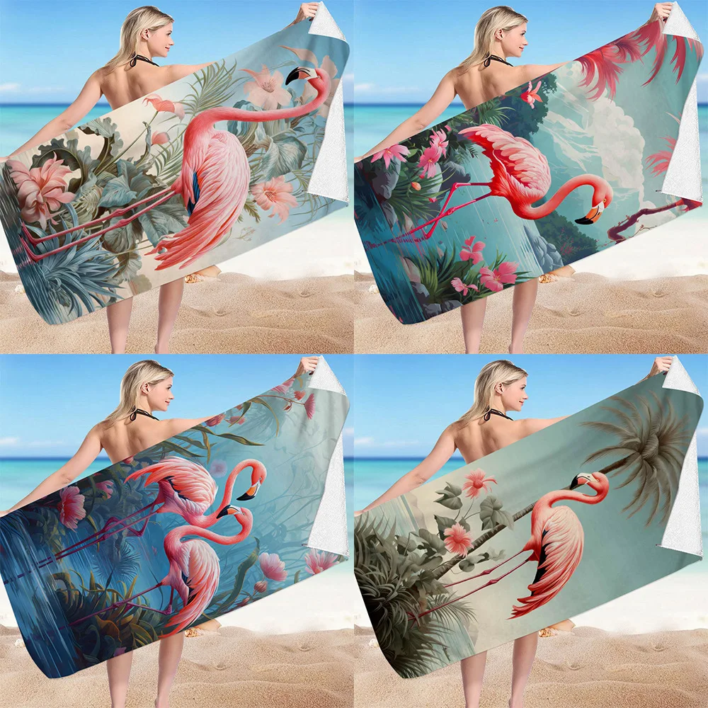 Nordic flamingo pattern digital-printed polyester Superfine fiber double-sided fleece Beach vacation bath towel, beach towel