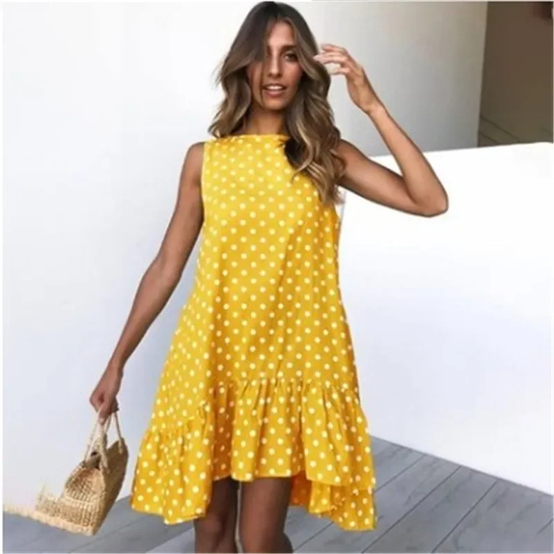 

2021 Spring Women's Dress Fashionable, Simple and Elegant Printed Polka Dot Ruffle Edge Dresses