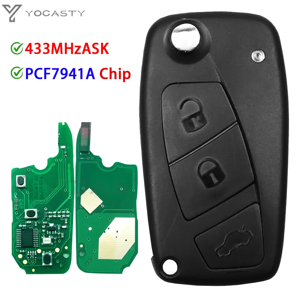 YOCASTY Flip Remote Key 433MHz PCF7941A For Fiat Panda 2003 2004 2005 2006 2007 2008 2009 2010 2011 2012 Replace Genuine Key
