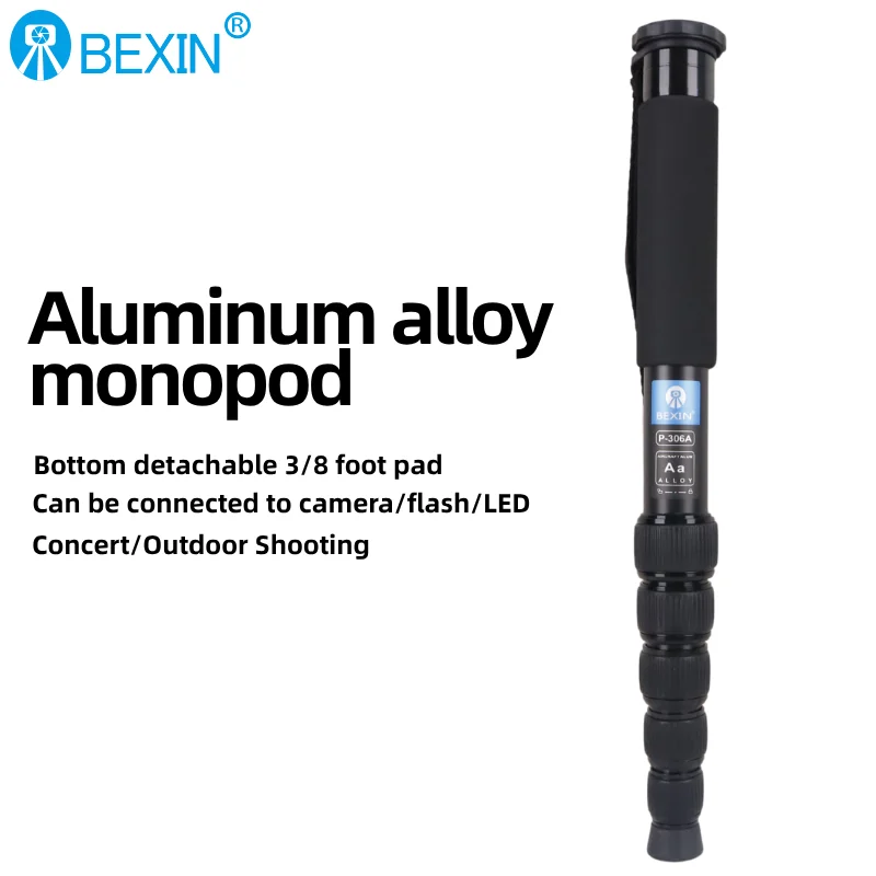 BEXIN P306A 160cm Aluminium Alloy Monopod Tripod Stand For DSLR Camera 6 Sections Portable Lightweight Walking Trekking Stick