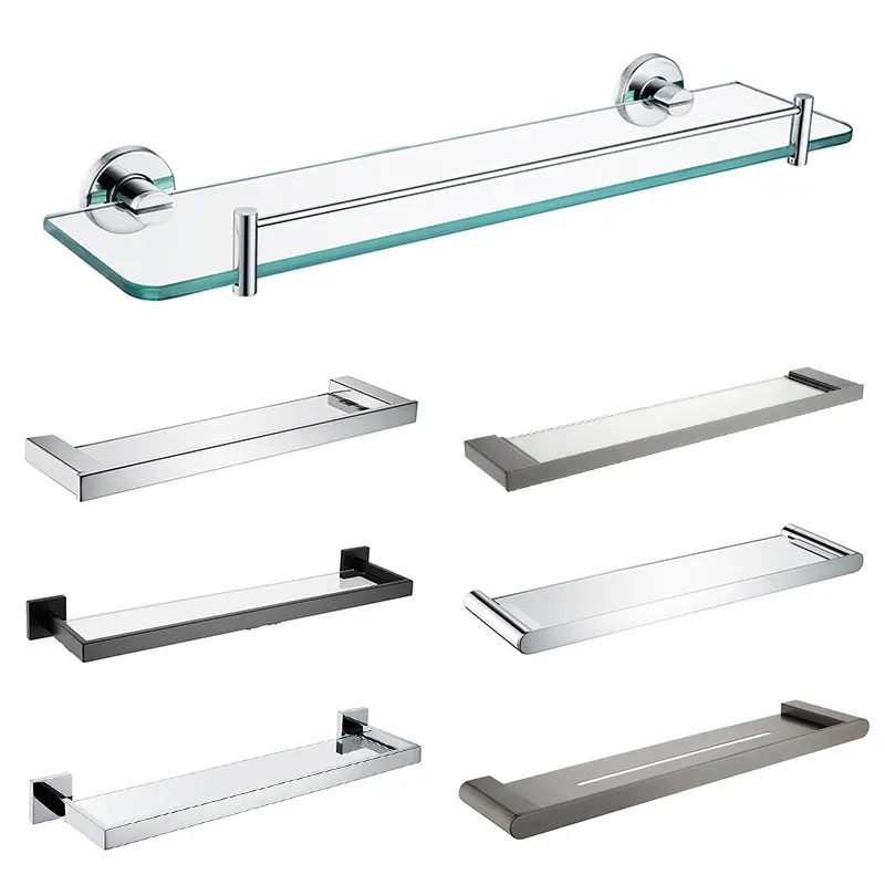 

Bathroom Glass Shelf Shower Shelf Wall Mount Glass Square Shampoo Shelves Kitchen Organizer Rack Wall Shelf Matte Black Gray