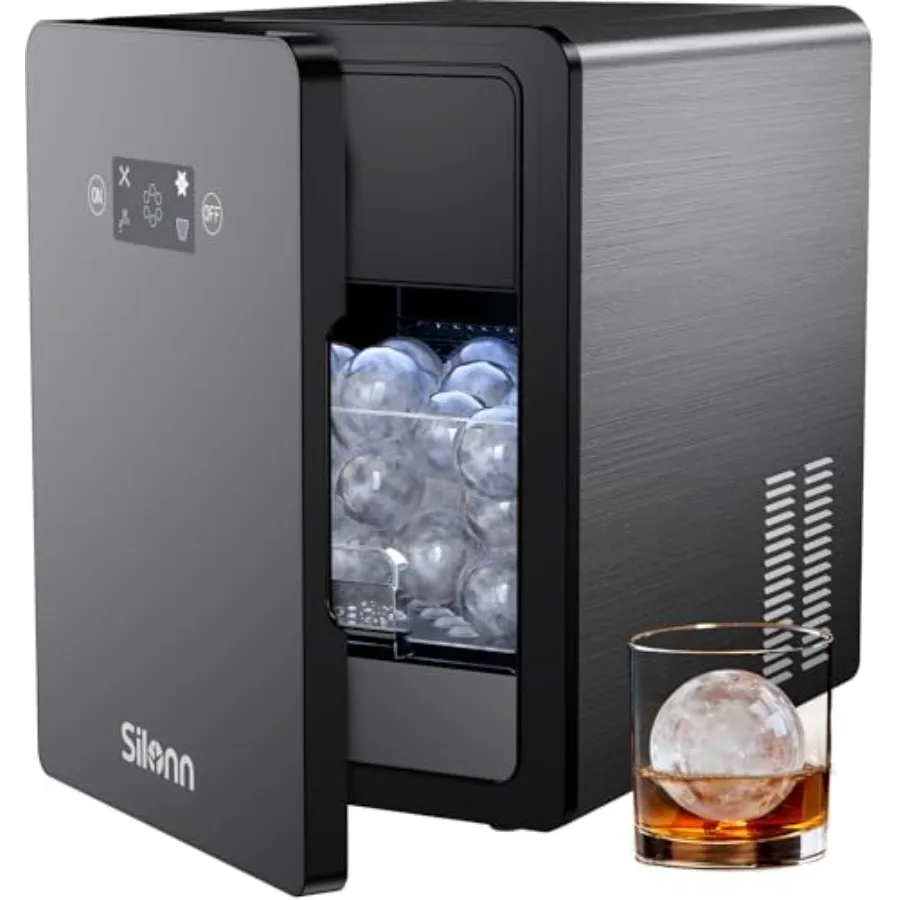 Countertop sphere ice maker for whiskey: clear crystal ice balls, slow-melting, rapid sphere technology, one-click self-cleanin