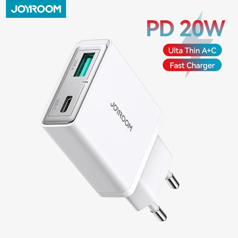 Joyroom 0.6 Inches Ultra Thin 20W GaN USB Type C Charger PD Fast Charge Phone QC 3.0 Quick Charger Portable Travel Wall Charger