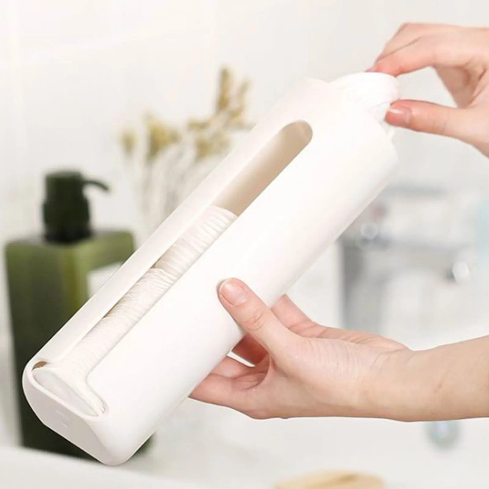 

Wall Mounted Cotton Pad Box White Storage Case Simple Eco Friendly PP Wood Material Home Bathroom Hotel Decor