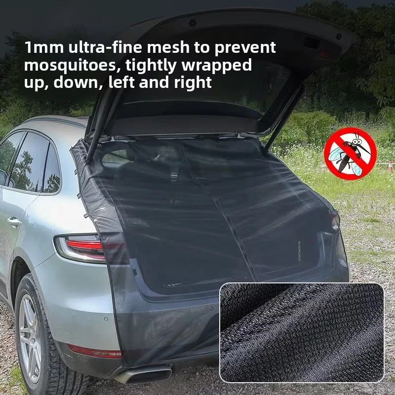 Car Tailgate Mosquito Net Breathable Trunk Anti-Insect Screen Curtain Zipper Vent Mesh for Camping Car Sleeping Road Trip