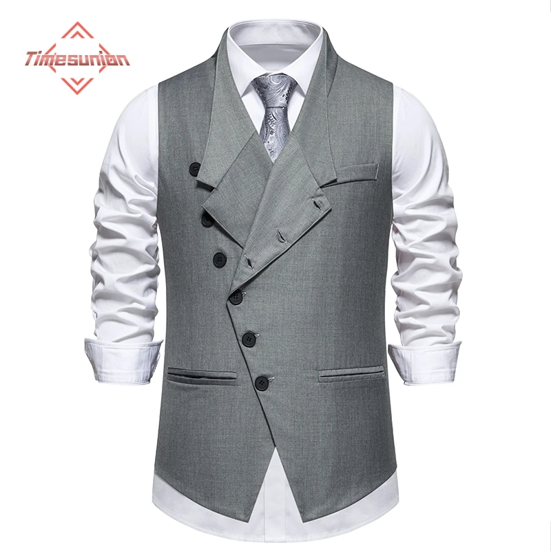 Men's Suit Vest Wedding Party V Neck Vest for Men Single-breasted Diagonal Placket Men Vest