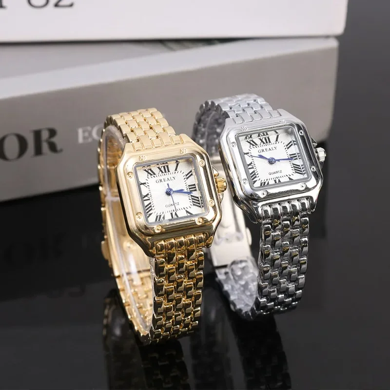 New Fashion Square Watches for Women Gold Alloy Strap Luxury Ladies Quartz Wristwatches Qualities Female Roman Scale Clock Watch