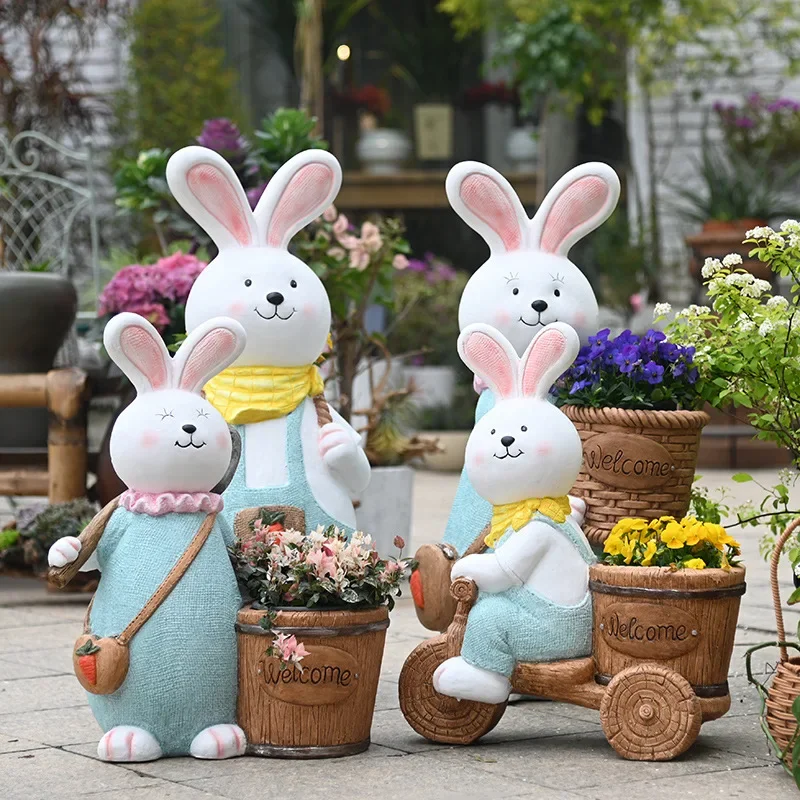 Outdoor Cute Cartoon Rabbit Ornament Garden Decoration Kindergarten Plant Corner Balcony Courtyard Animal Sculpture