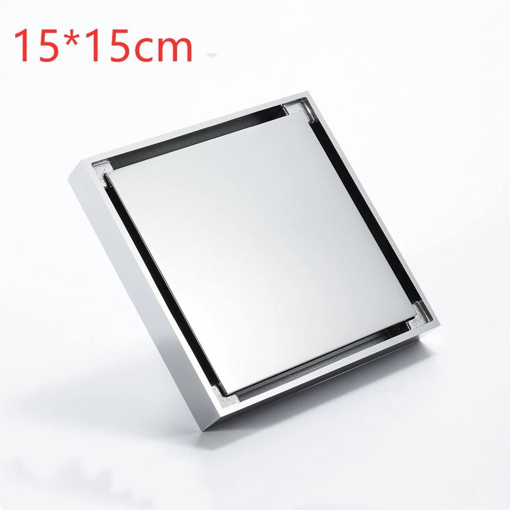 1PC 15x15cm Floor Drain Bathroom Concealed Brass Chrome Plating Insertable Tile Waste Drain Grate Sanitary Drainer