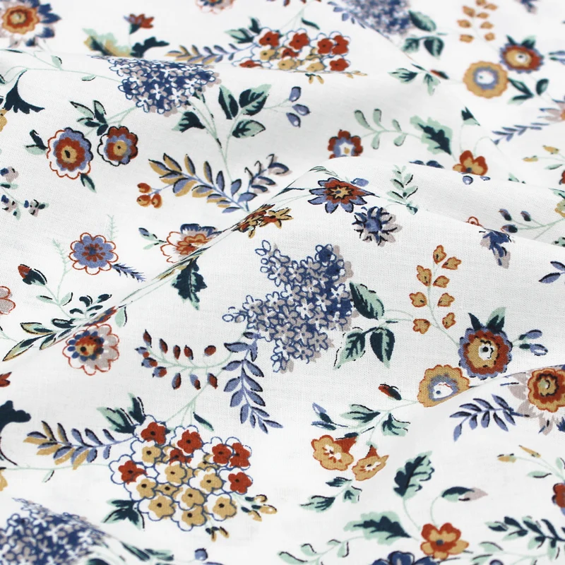 140x50cm Pastoral Style Cotton Small Floral Printed Sewing Poplin Plain Fabric, Making Dress Skirt Clothing Cloth