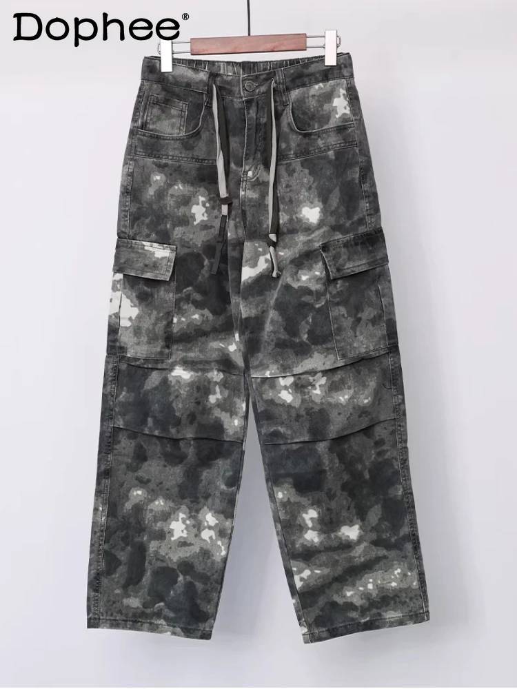 

Men's Spring Summer 2026 Thin Tie-dye Multi-pocket Tooling Pants Men's High Street Straight Loose Trousers Personality Trousers