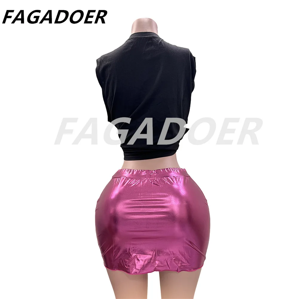 FAGADOER Reflective Pink Y2k Mini Skirt Party Club Skirt for Women INS Fashion Sexy Skinny Low Waist Short Skirts Booty Skirts