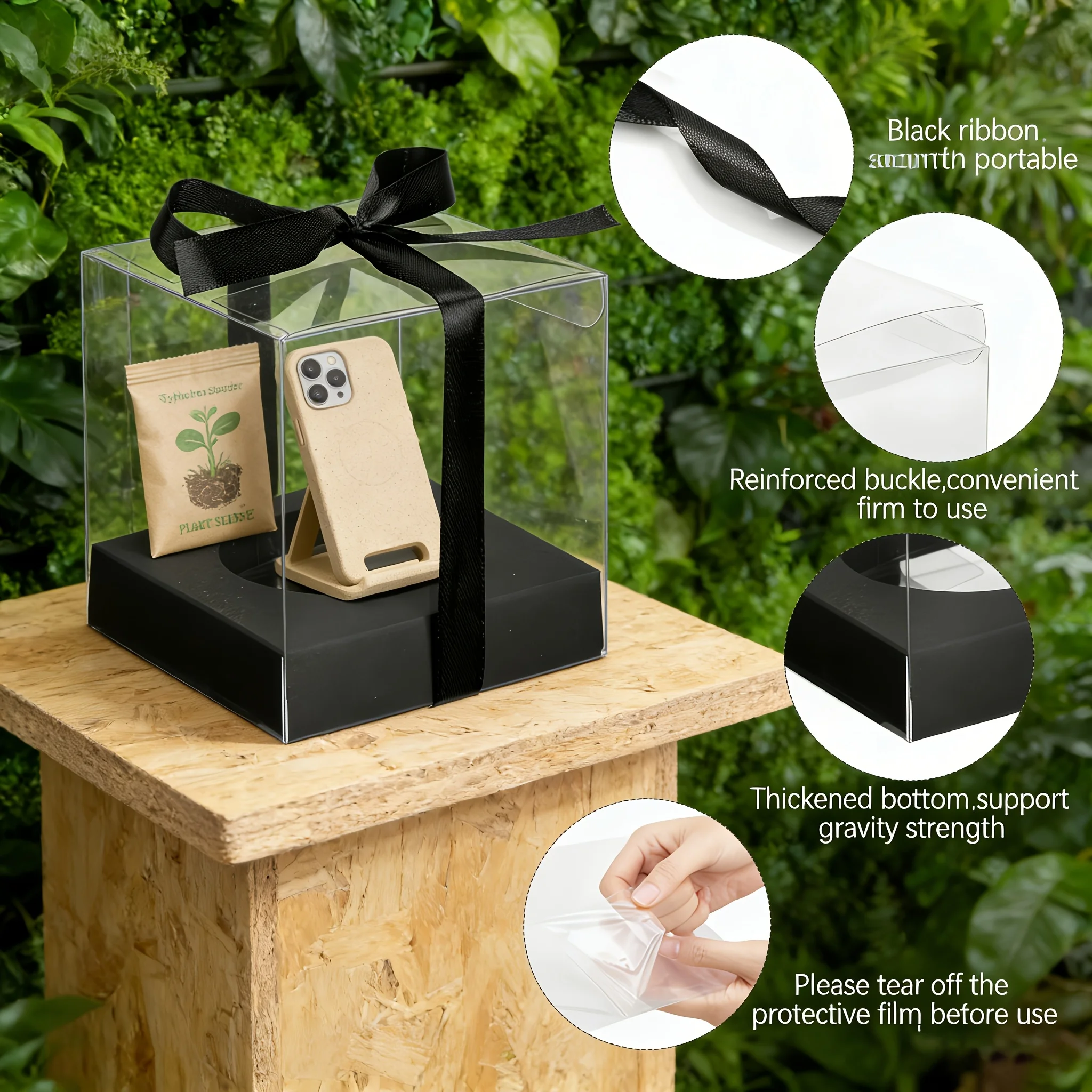 5/20 Stück Party-Geschenkverpackung, transparente Geschenkbox, 3,5 Zoll, mit Band, laminiertes PVC, mit Tablett, Verpackungsbox für Duftkerzen