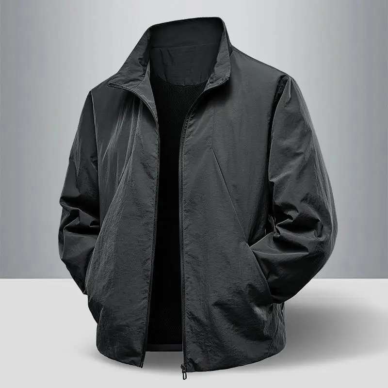 

Spring Autumn Men's Lightweight Single Layer Outdoor Jaet Casual ort Sle Breathable Windproof Coat Loose Fit Long Sve
