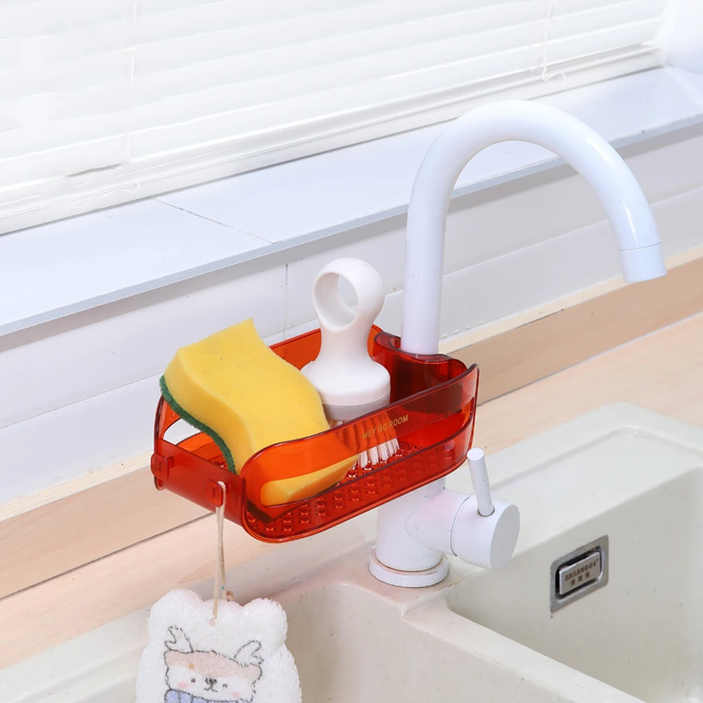 2 In 1 Soaps Sponge Holder Faucet Hanging Drain Rack One-Clip Fixed Faucet Sink Shelf Storage Basket Kitchen Bathroom Organizer