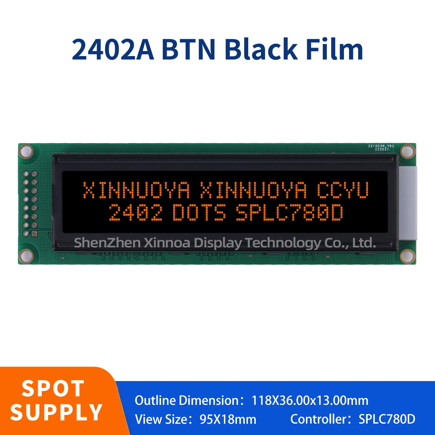 24x2 characters 2402A BTN black film orange font VA LCD module DC 5/3.3V COB blue/yellow white red font 16PIN interface ST7066