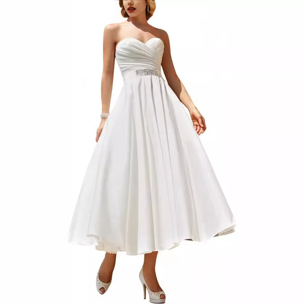 

Свадебное атласное платье mi - longue 2026, абсолютное действие épaules courtes jupe pompon à la mode