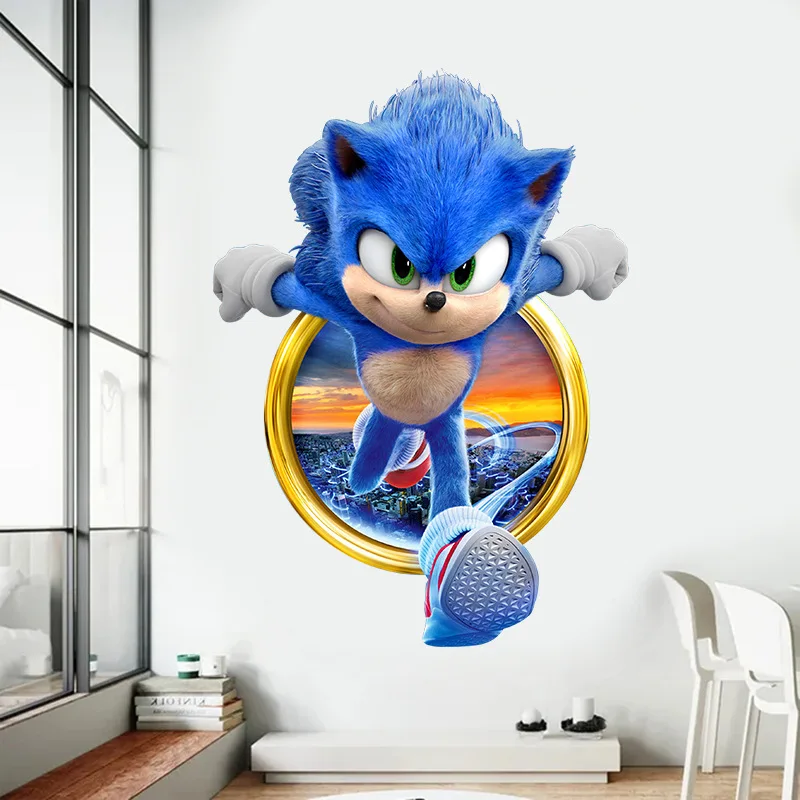 New Sonics Wall Stickers Cartoon Anime 3D Broken Stickers Children Room Decoration Kawaii Wall Stickers Mural Posters Kids Gifts