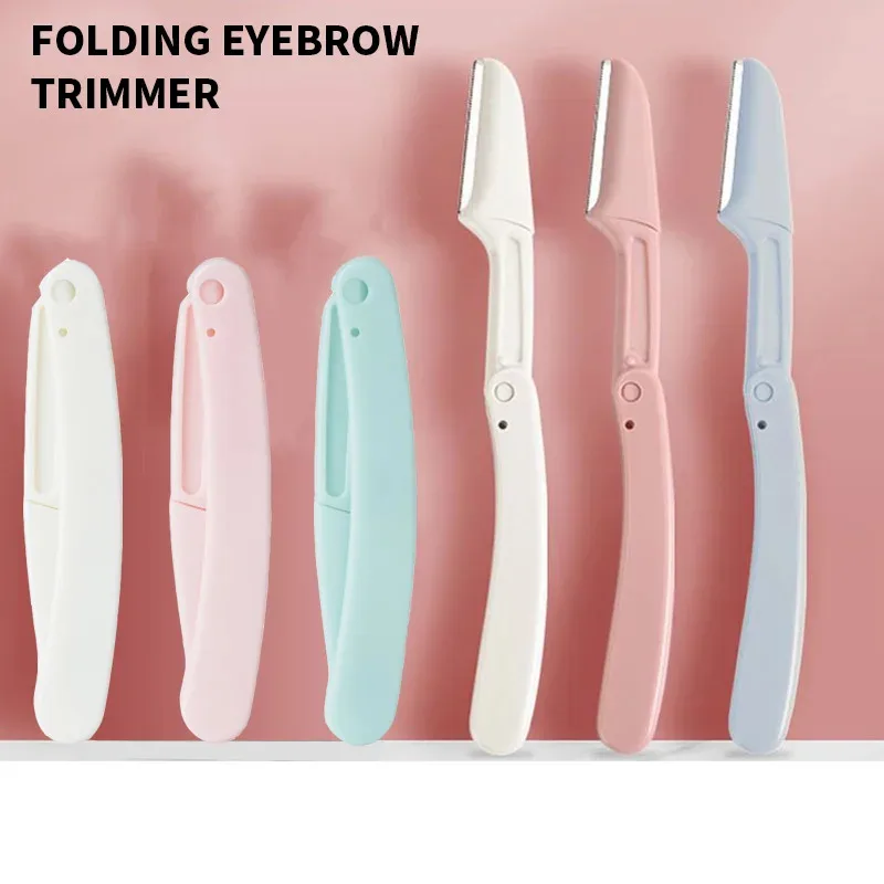 3PCS 휴대용 눈썹 트리머 안전 눈썹 셰이퍼 접이식 눈썹 트리머 면도날 면도기 여성 메이크업 도구