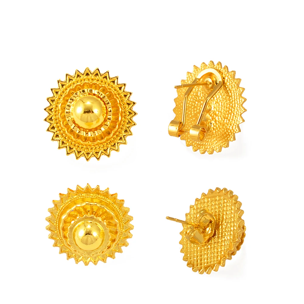 Anniyo 1.7cm/2CM/2.2CM Round Eritrea Stud Earrings for Women Girls Ethiopian Jewelry African Gold Color Silver Color @@310006