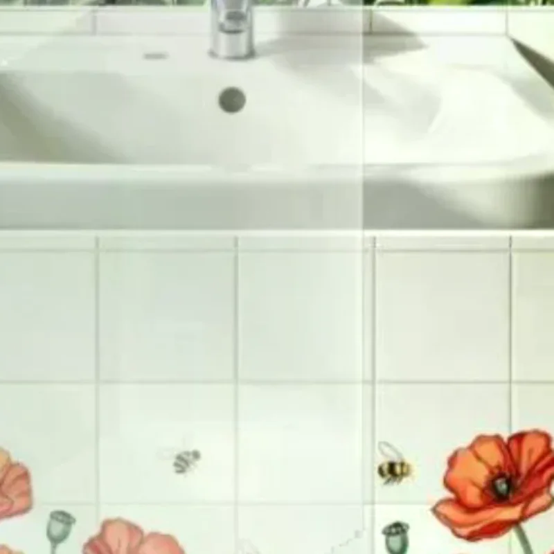 Wall Sticker Fresh Floral Pattern Removable Waterproof Self Adhesive Decal for Sink Area Bathroom Home Wall Decor