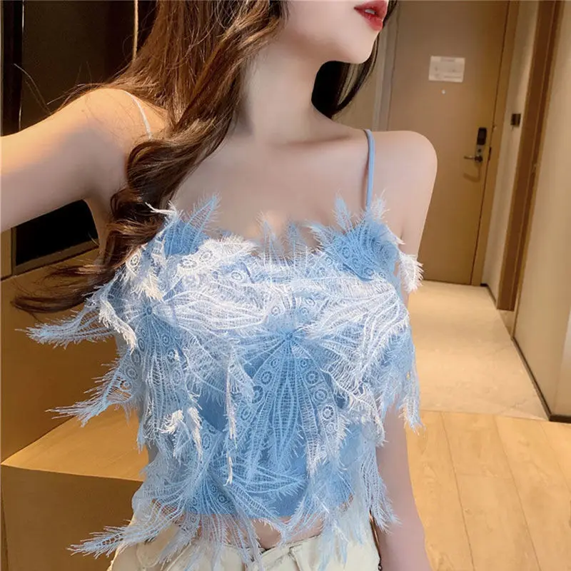 2023 Summer Ladies French Lace Sling Elegant Sexy Outerwear Women Short Beauty Back Sleeveless Vest Fashion Sweet Tank Top