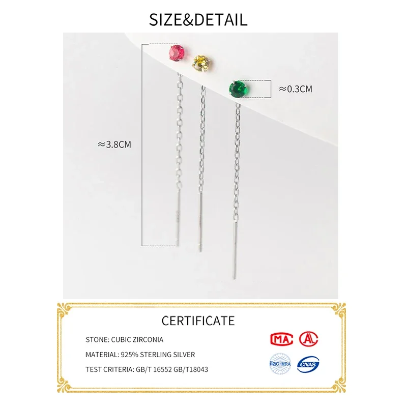 SOFTPIG Real 925 Sterling Silver Zircon Round Short Tassel Stud Earrings For Women Classic Fine Jewelry Minimalist Accessories
