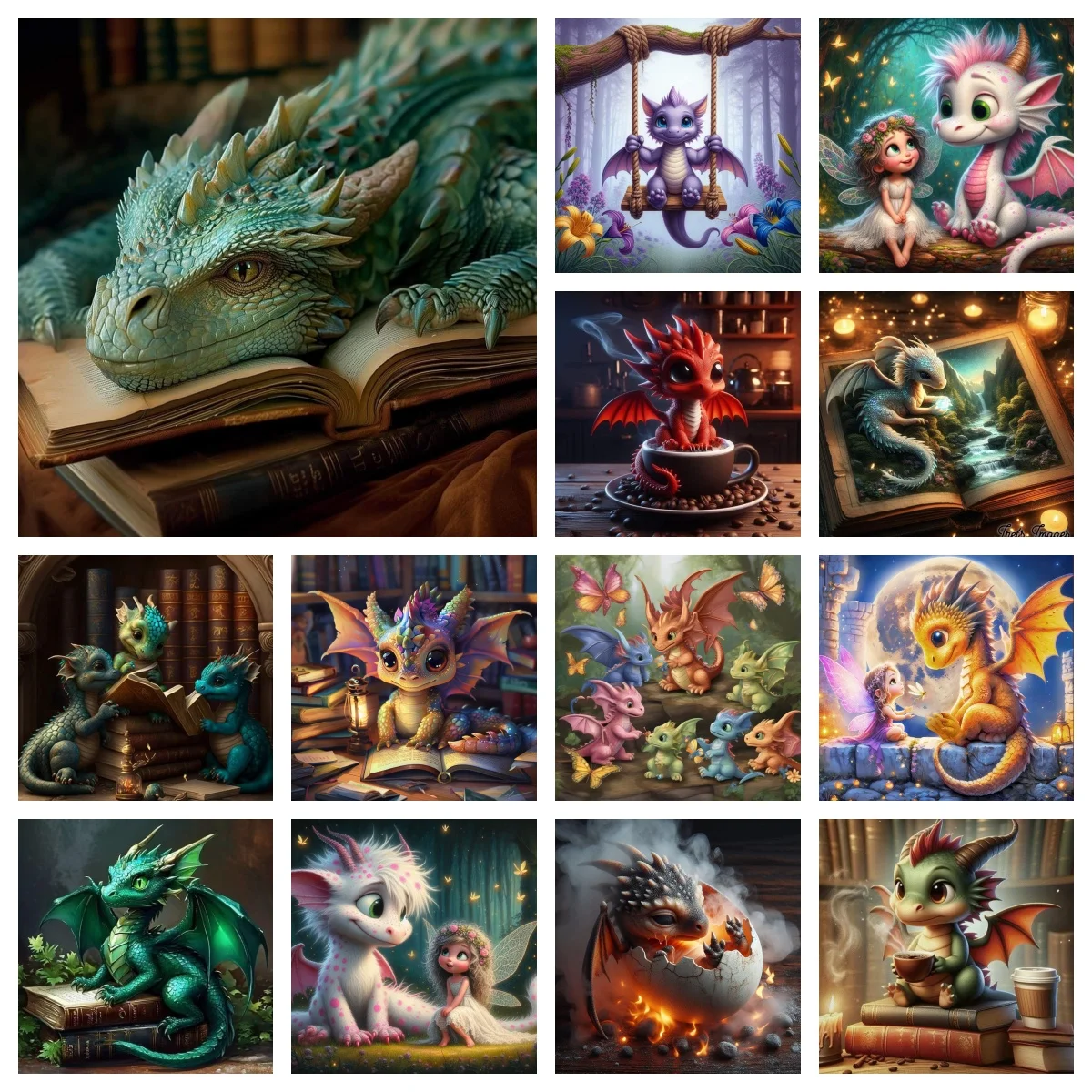 

Fantasy Animals 5D Diamond Painting Girl and Baby Dragon Mural DIY Diamond Embroidery Rhinestones Gem Home Decor Kids Gift