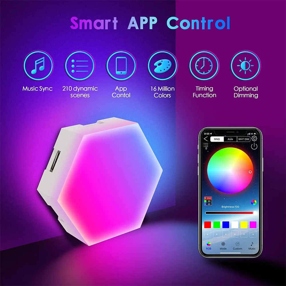 RGB Quantum Lamp Hexagon Light App Control LED Wall Lamp LED Honeycomb Light Colorful Modular Night Light For Bedroom