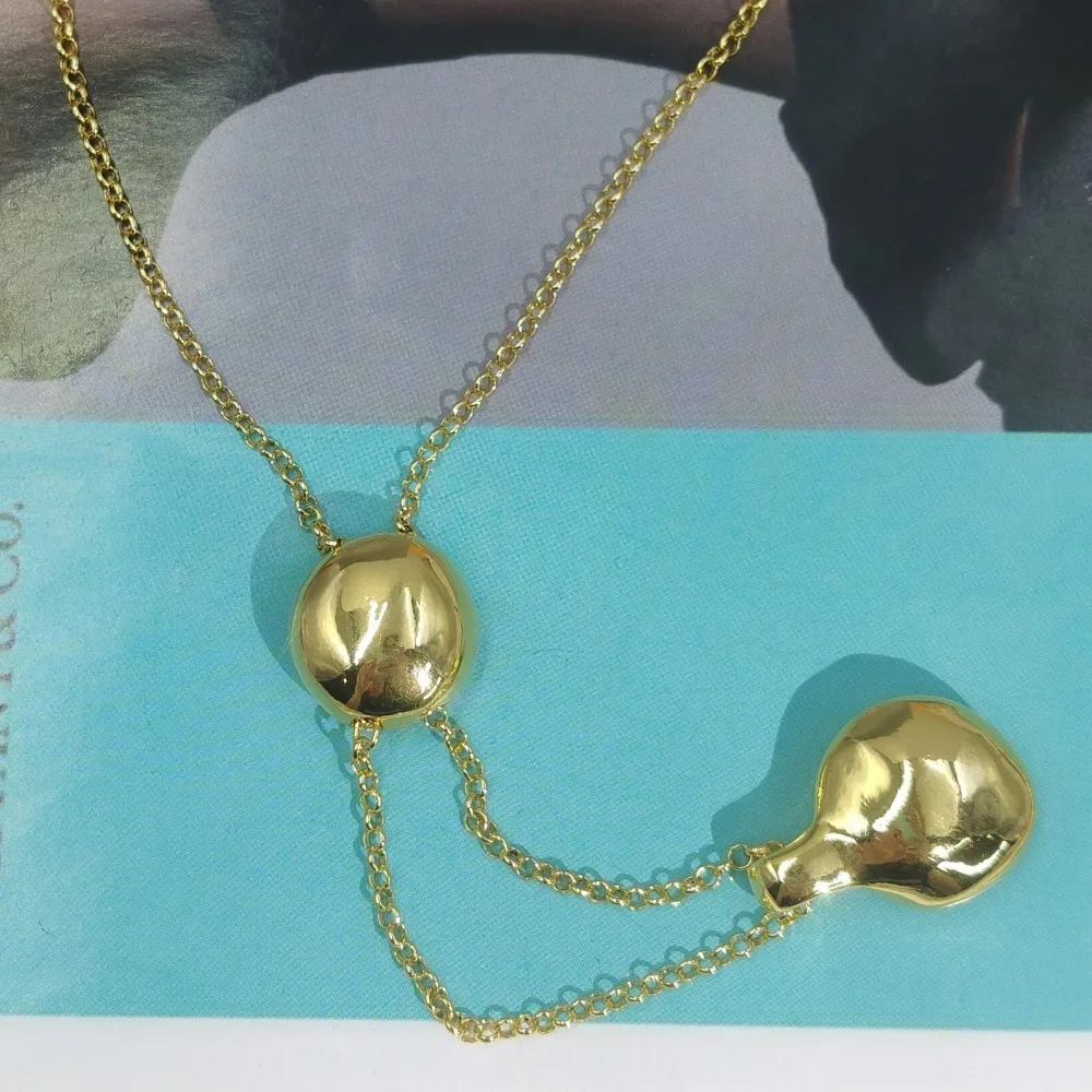 2026 Spain Retro Metallic Gold Silver Geometric Long Necklace Jewelry Accessories Neutral Gift