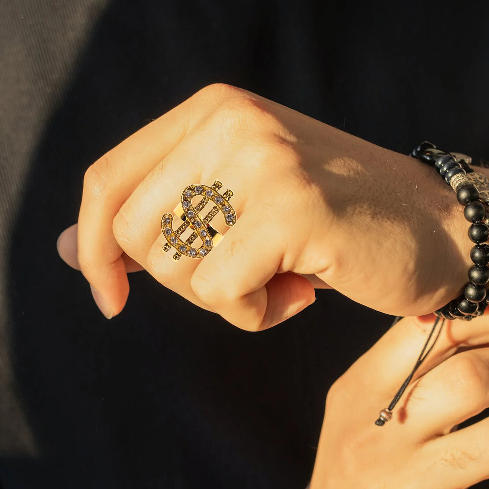 

3pcs Alloy Finger For Lady Us Dollar Shaped Ring Creative Fashion Jewelry Gift Shiny Open Design Party Decor Zinc Mom Ring