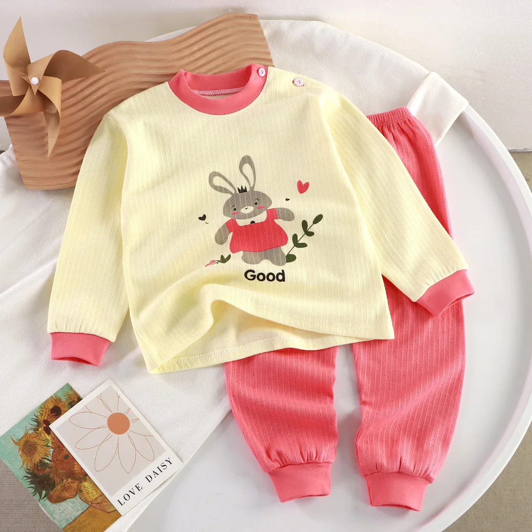 Toddler Boys Girls Pure Cotton Cartoon Pajamas, Casual and Comfortable Long Sleeved Pajamas and Sleepwear Set, Baby Girl Pajamas