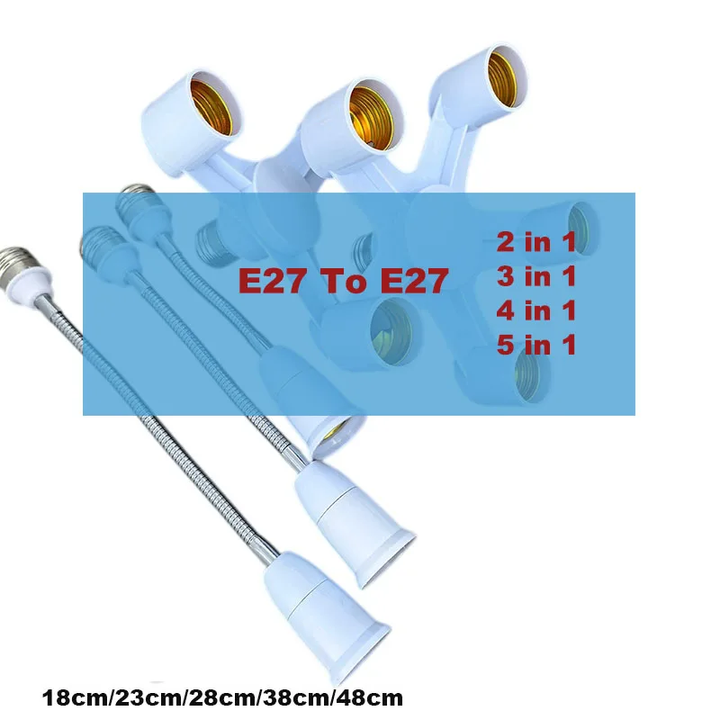 18-48cm E27 To E27 2 E27 Heads Conversion Lamp base Holder Bulb extend Socket AC light Head for Home Hotel Lighting S24