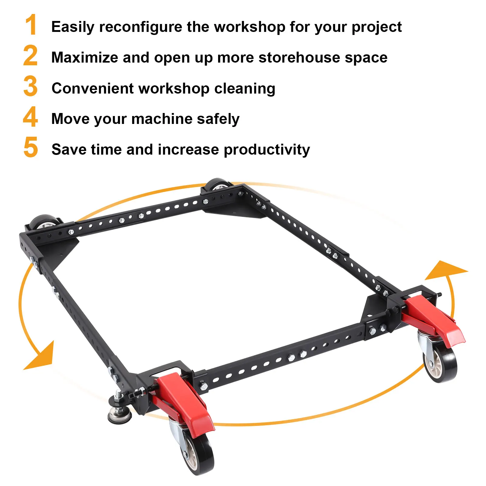 Adjustable Universal Mobile Base 650lbs Load-Bearing Capacity, Heavy-Duty with Locking Levers, Swivel Wheels