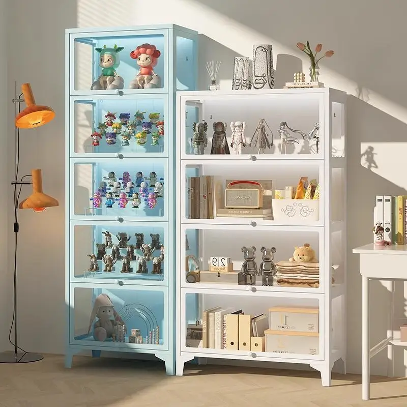Armário de dor de aço, estante à prova de poeira, armário de exibição de vidro de ferro, armário de armazenamento de figuras