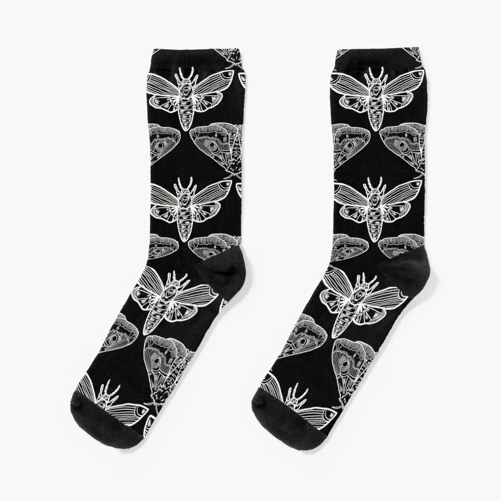 Magical Midnight Moth Pattern - White on Black Socks cute essential christmas gift with print Socks For Men Women's