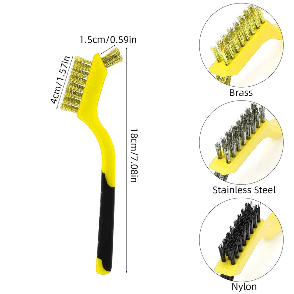 Imagem -06 - Polegada Escova de Fio de Scratch Brushe com Punho Curvo Aperto Escova de Arame para Removedor de Ferrugem Metal Burring Limpeza Aço Inoxidável 1pc