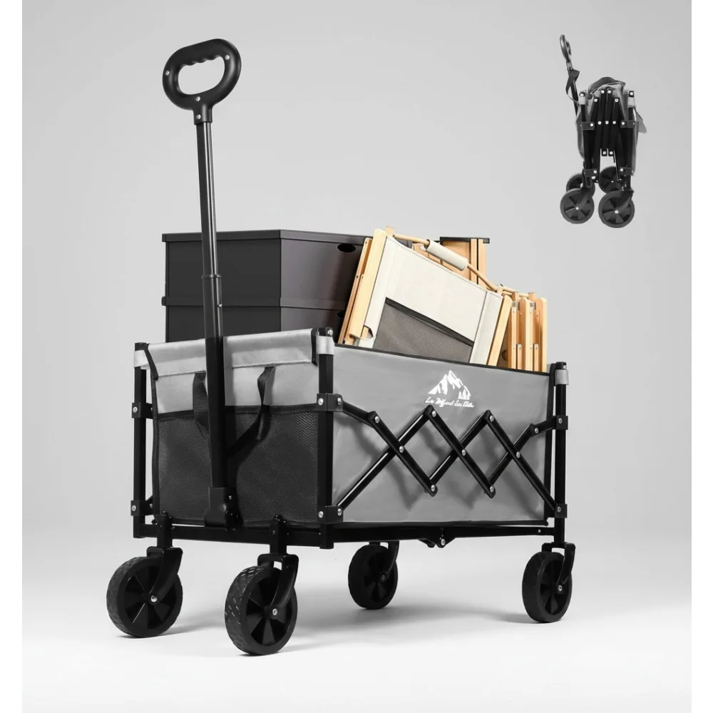 

Collapsible Folding Wagon Cart 352LBS Heavy-Duty, 5" Wheels, Lightweight for Beach Camping Groceries Moving