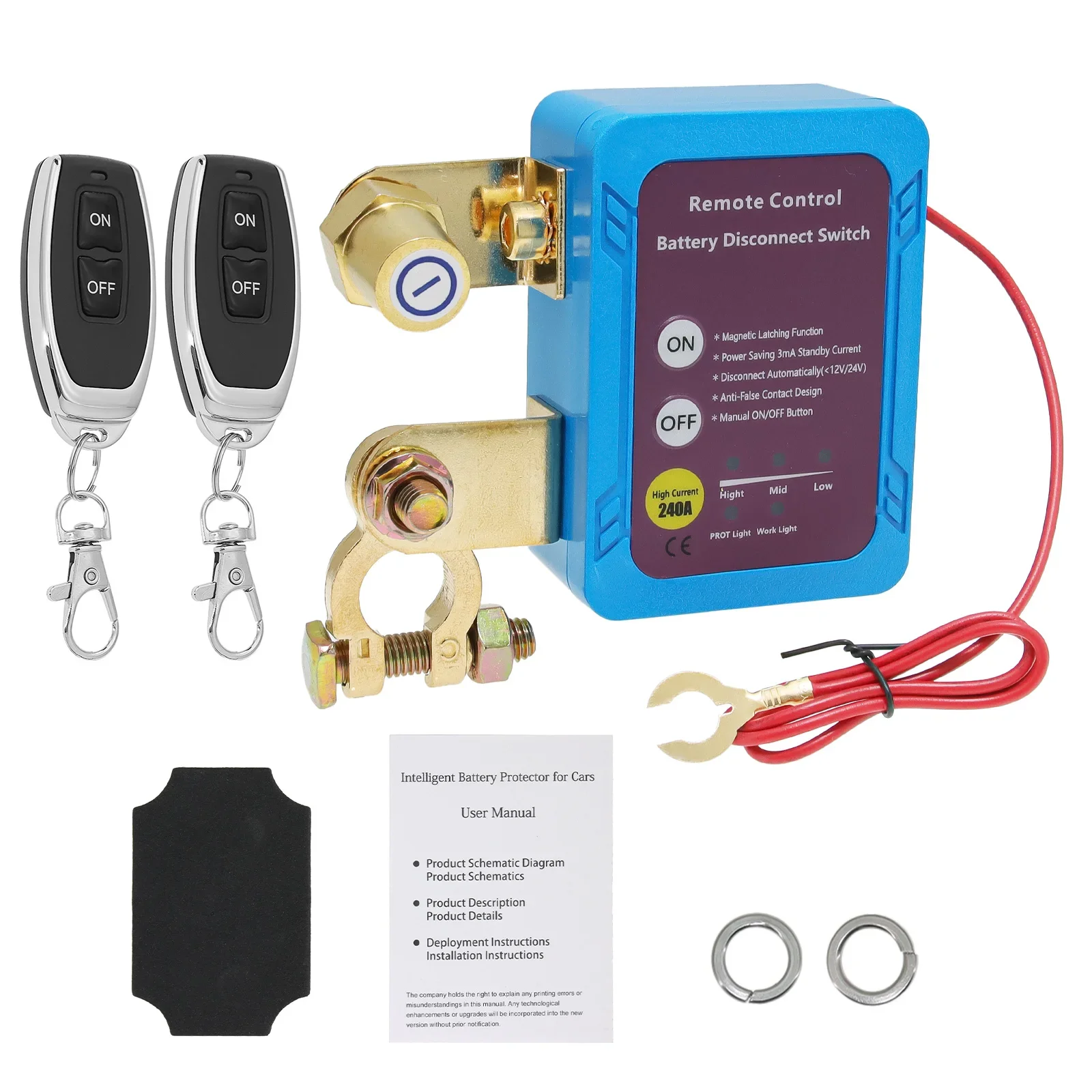 Interruptor Remoto de Desconexão de Bateria, Desligamento Automático com Controle Remoto, Interruptor de Desconexão de Bateria 12V 240A para Carro e Caminhão