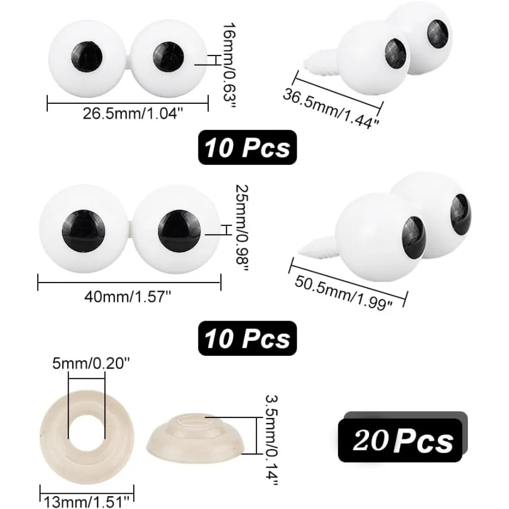 20 Stück Sicherheitsaugen aus weißem Kunstharz zum Basteln, mit Kunststoff, mit Kunstharz gefüllt, zum Basteln, gefüllte Tieraugen für die Herstellung von Heimwerken