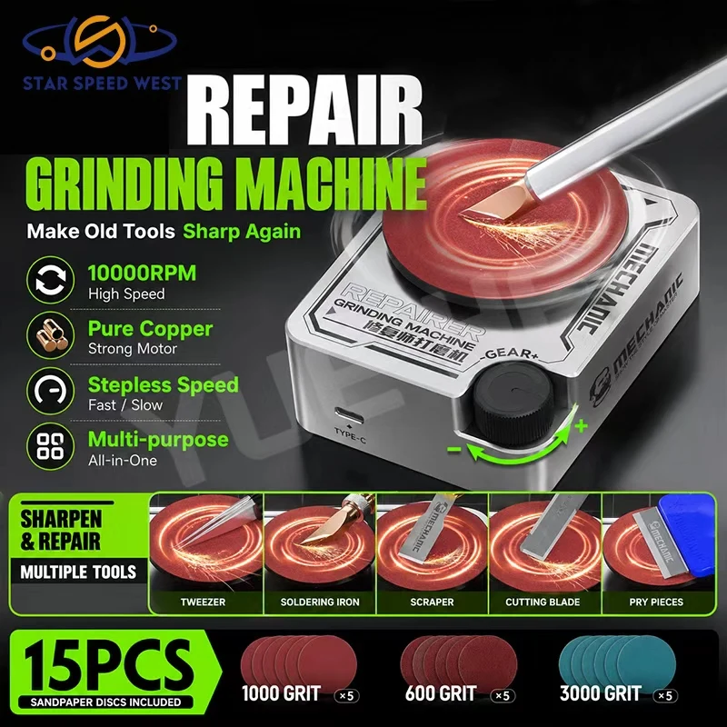 

MECHANIC REST-1 Repairer Grinding Machine Strong Magnet Motor Stepless Speed Control Type C Charging For Phone Repair Tools
