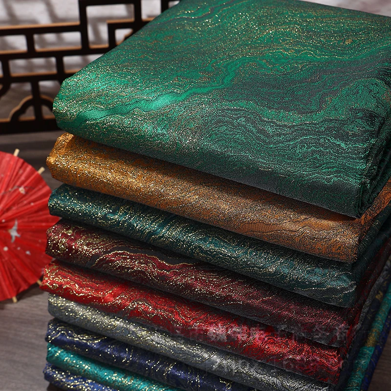1M Celadon Green Gold Weave Jacquard Brocade Fabric Heavy Texture Vintage Mural Hanfu Dress Chinese Ancient Costume Apparel view 2