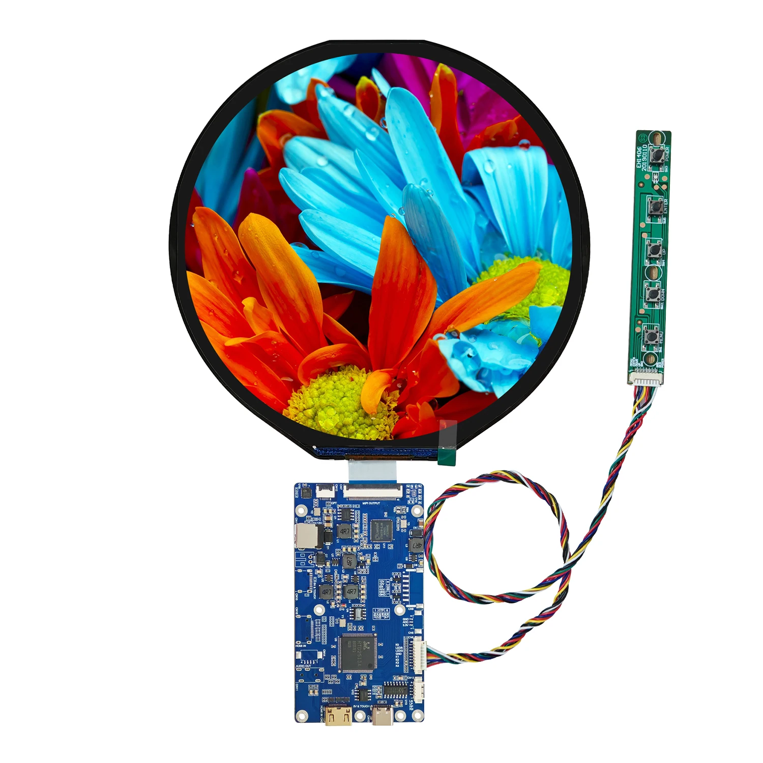 7 Inch 1080x1080 Round TFT Display IPS Panel Screen MIPI Interface High Brightness 900nits With HDMI Driver Board